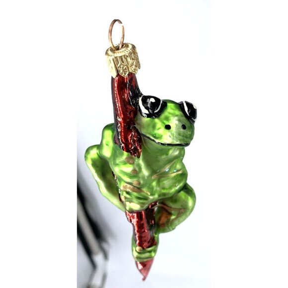 Frog Ornament Hand Blown Hand Crafted Poland 4.5" Long - Picture 1 of 4